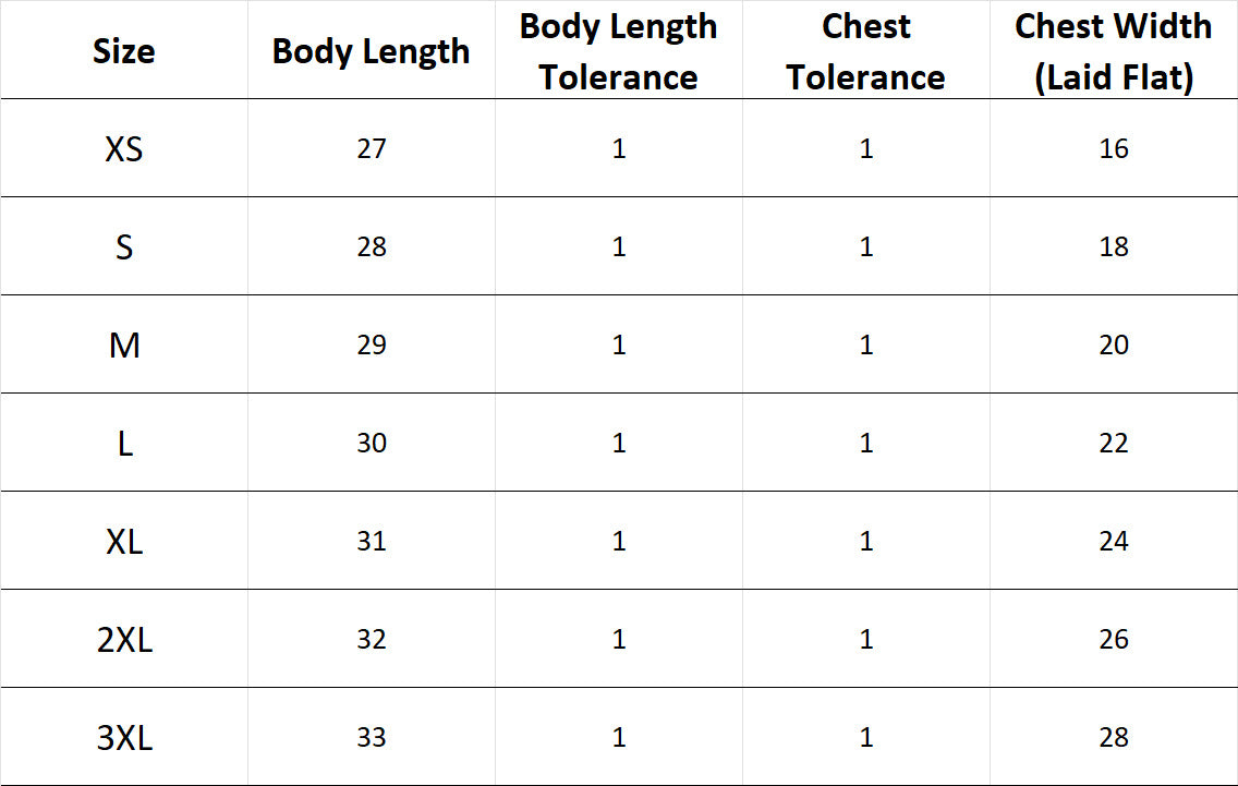 Iron Camo Edition (Unisex) size chart