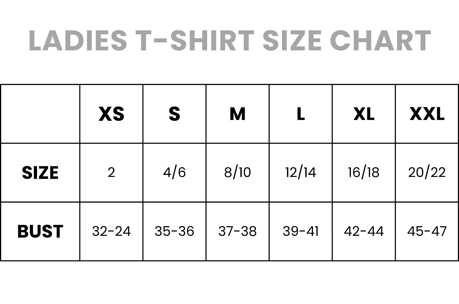Golden Blood Edition (Ladies) size chart
